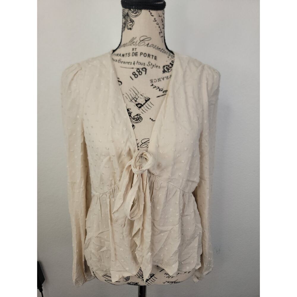 Vila Sz 34 Birch Babydoll Wrap Top Long Sleeve Fairy XS/S NEW